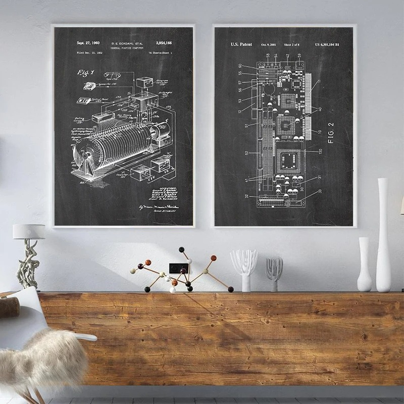 6Pcs Vintage Computer Patent W - Tech Office Wall Art ulasan dan harga