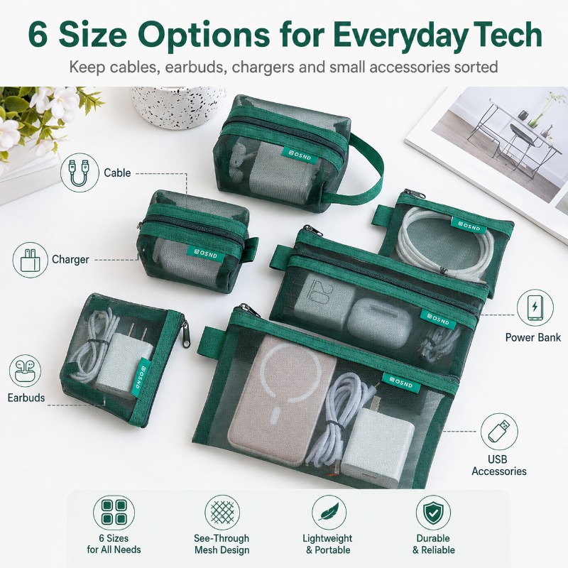 6PCS Mesh Tech Organizer Pouch - Office Tech Backpack ulasan dan harga