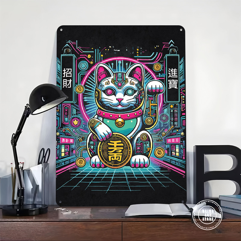 Cyberpunk Maneki Neko - Tech F - Tech Office Wall Art ulasan dan harga